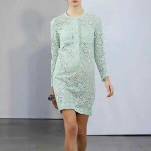 Victoria Beckham Lace Overlay Knee Length Long Sleeve Dress Mint Green Large